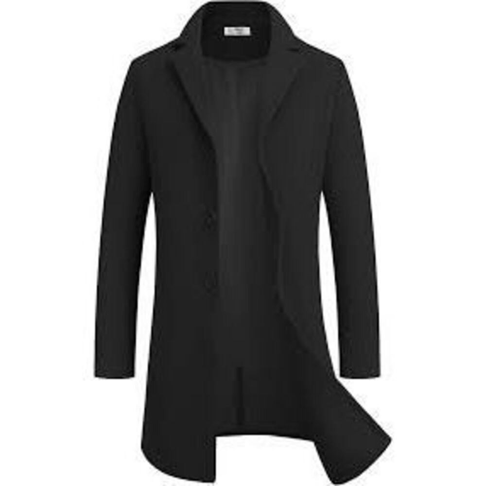 Coofandy Men's XL Three Button Trench Coat Black Dressy Peacoat Eveningwear NWT